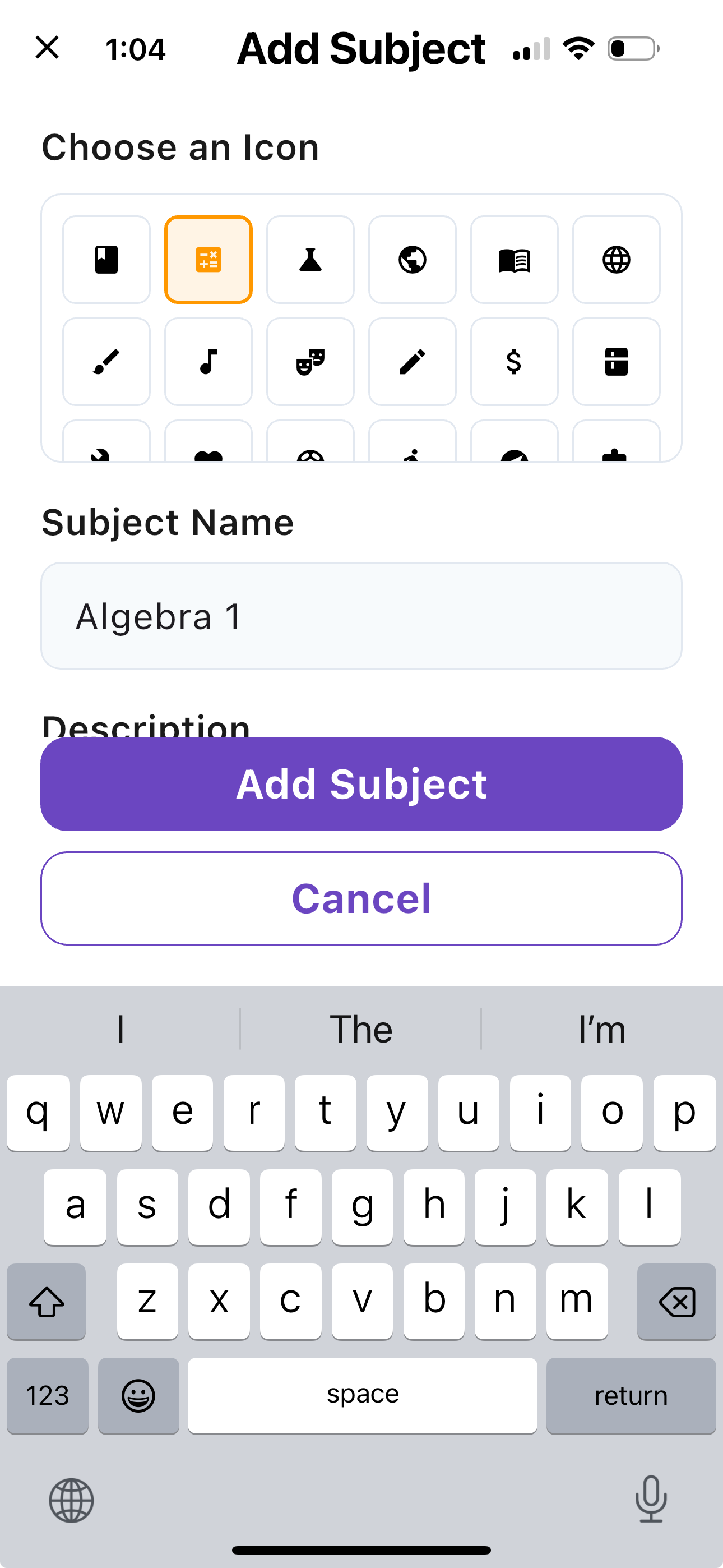 Screenshot showing how to create subjects in Homeschool Habit